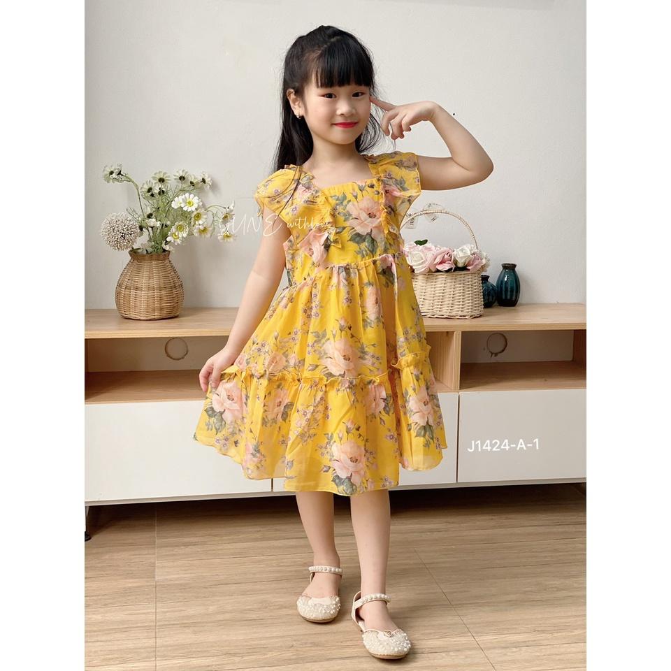 Váy 2 dây cho bé gái 1-10 tuổi vai bèo in hoa, Đầm Maxi trẻ em nhẹ vải tơ nhẹ thoáng mát thấm hút mồ hôi