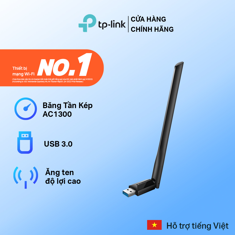 Usb Thu Sóng Wifi Tp - Link T3U Plus Băng Tần Kép Chuẩn Ac1300 Hàng Chính Hãng