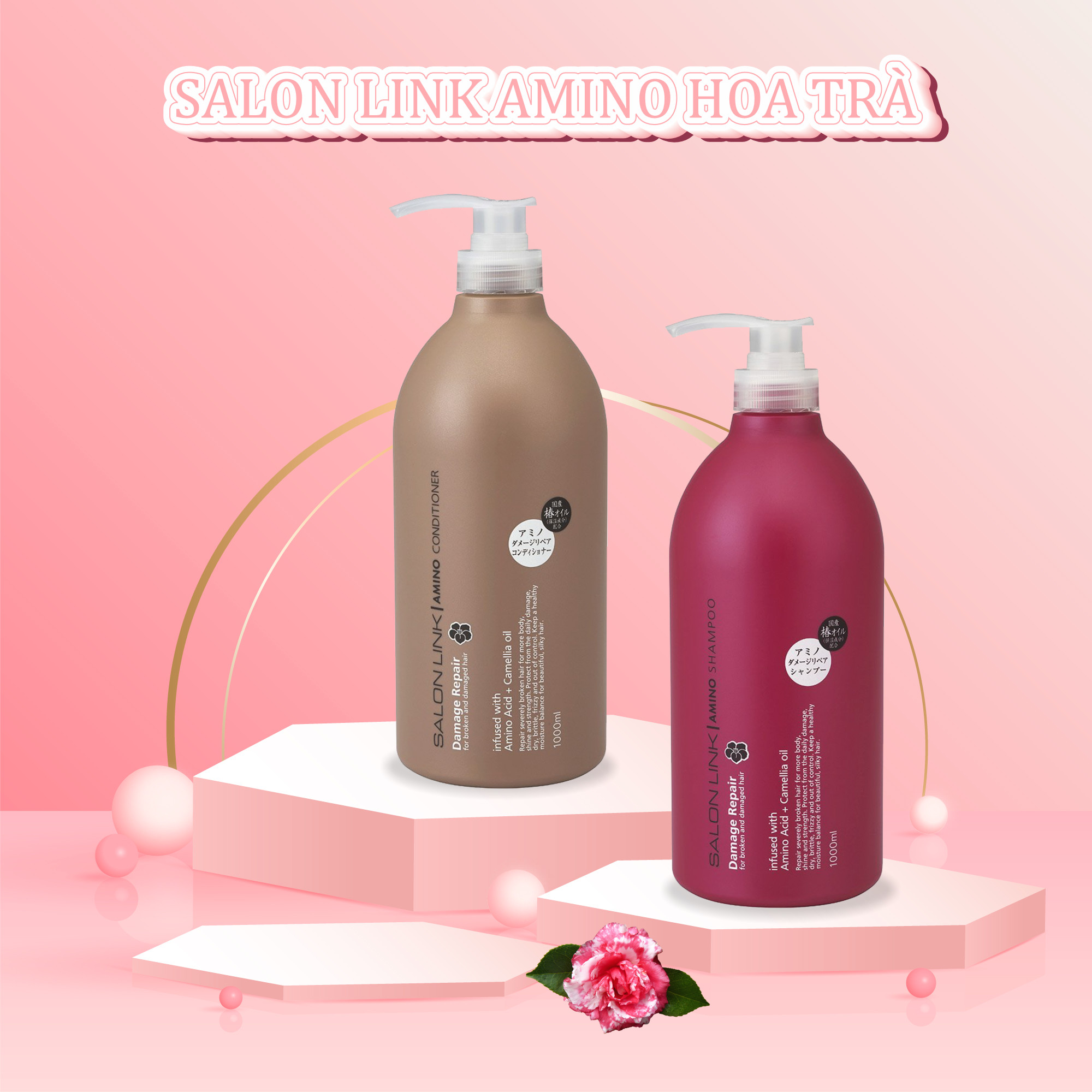 Dầu Gội Đầu Phục Hồi Tóc Hư Tổn Chiết Xuất Hoa Trà Salon Link Amino Shampoo (1000mL)