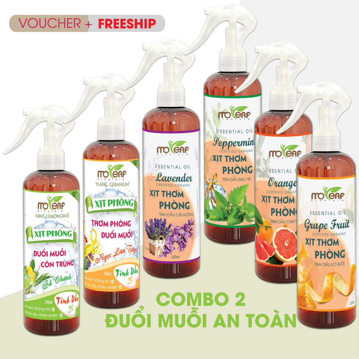 [COMBO 6 CHAI 50ml] XỊT THƠM PHÒNG ĐUỔI MUỖI Côn Trùng Tinh Dầu Sả Chanh, Bạc Hà, Ngọc Lan Tây, Lavender, Cam Ngọt, Vỏ Bưởi thơm mát, lọc không khí, thư giãn tinh thần, giảm stress, diệt khuẩn