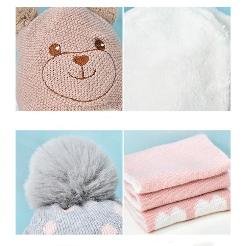 Cô Gái Ngọt Hai Cái Mũ Khăn Bộ Bộ Đội Mũ Trẻ Em Bé Trai Mũ Giả Bóng Pompon Giữ Ấm Mùa Đông dệt Kim Skullies Trẻ Em
