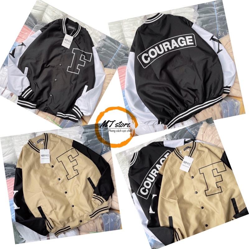 Áo Khoác Dù BomBer Unisex In Chữ F Courage Nút Bấm Oversize Dưới 70kg