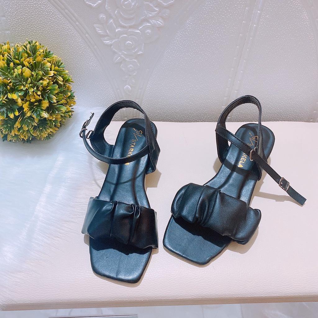 Dép sandal quai bèo nhúm gót vuông 4p cực xinh mẫu shop chụp