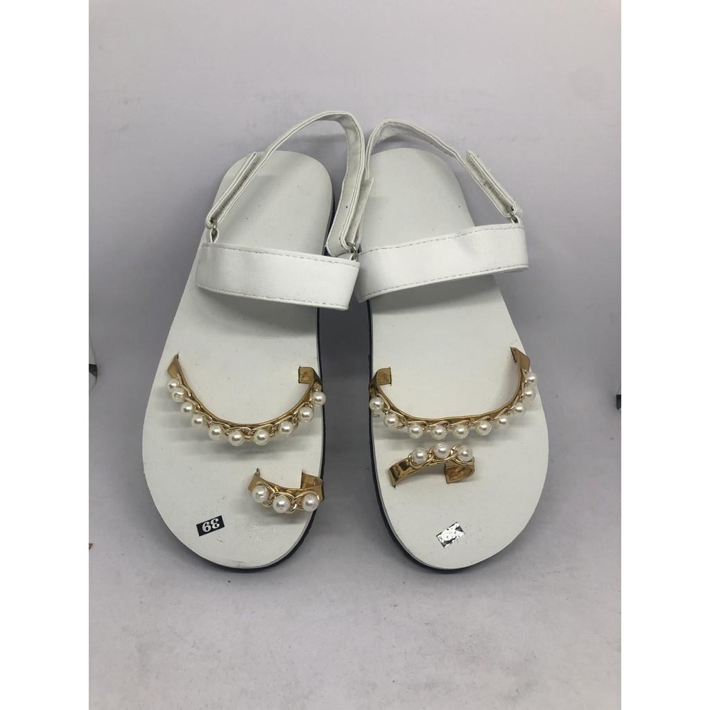 Sandal đồng nai dép quai hậu nữ đế trắng quai trắng ( có phối châu trắng ) size 35 đến 40