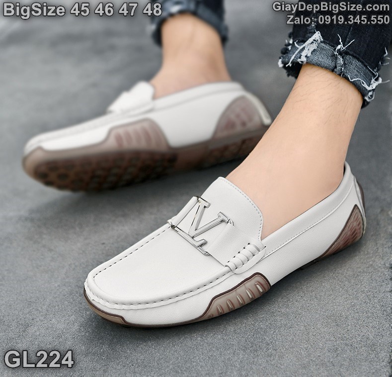 Giày mọi xỏ da thật, giày lười cỡ lớn 45 46 47 48 cho nam cao to chân ú bè. Big size slip-on shoes for wide feet - GL224