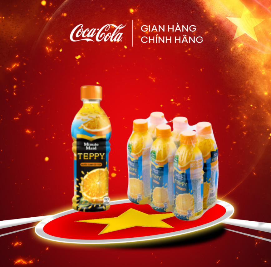 Lốc 6 Chai Nước Cam Nguyên Tép Teppy 327ml/Chai Coca-Cola Official Store