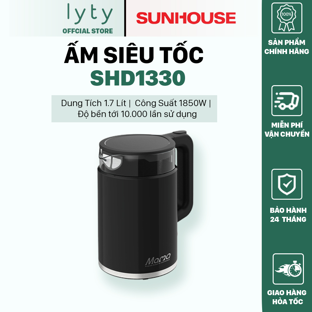 Ấm Siêu Tốc Thủy Tinh Cao Cấp Sunhouse SHD1330 1.7 Lít - Bảo Hành 24 Tháng Toàn Quốc