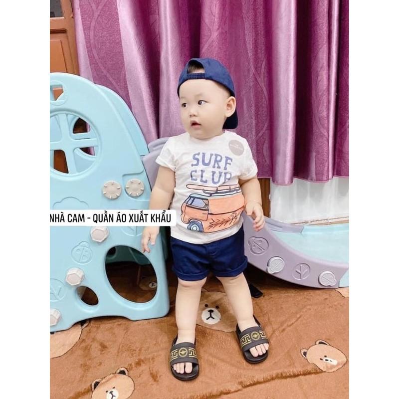 Bộ Áo Cotton Quần Thô Kaki Hoạ Tiết Ô Tô Cho Bé - Nhà Cam