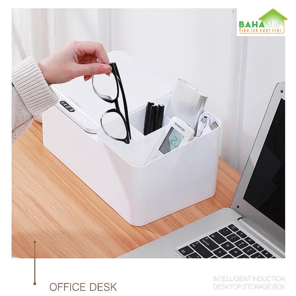 HỘP ĐỂ BÀN ĐA NĂNG CẢM ỨNG THÔNG MINH TỰ ĐỘNG BẬT MỞ NẮP "BAHAMAR" thích hợp sử dụng để nhiều thứ cho gọn gàng ngăn nắp
