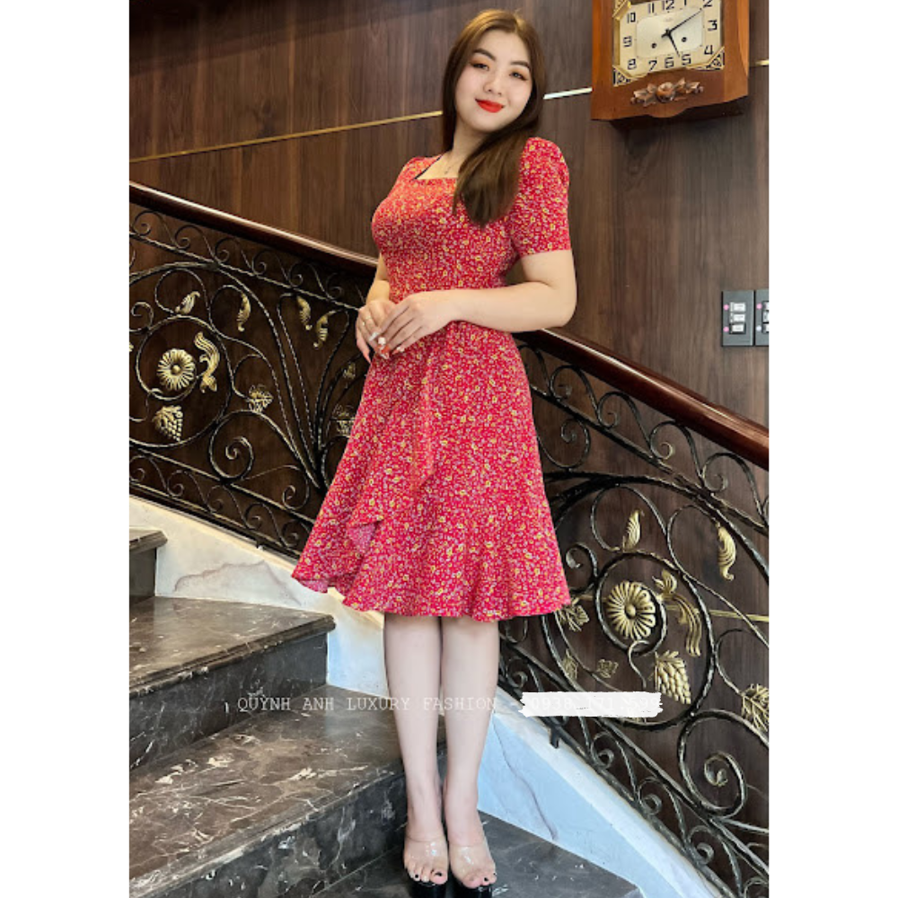 Hình ảnh Váy Voan Hoa Nhí Đỏ Mận Dạo Phố Ngày Hè Siêu Xinh Hazel Dress