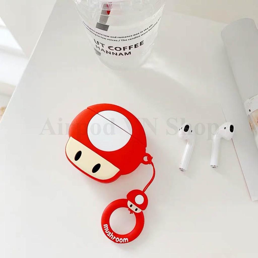 Bao Case Ốp dành cho Airpods 1- 2, Airpods Pro silicon 3D Mario & Mushroom cao cấp