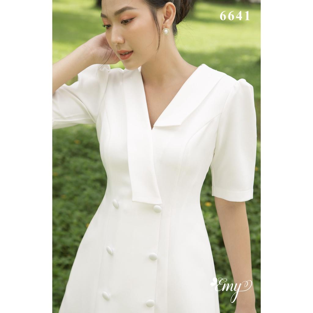 Đầm EMY EM6641 Dáng Chữ A Cổ Vest Có Túi