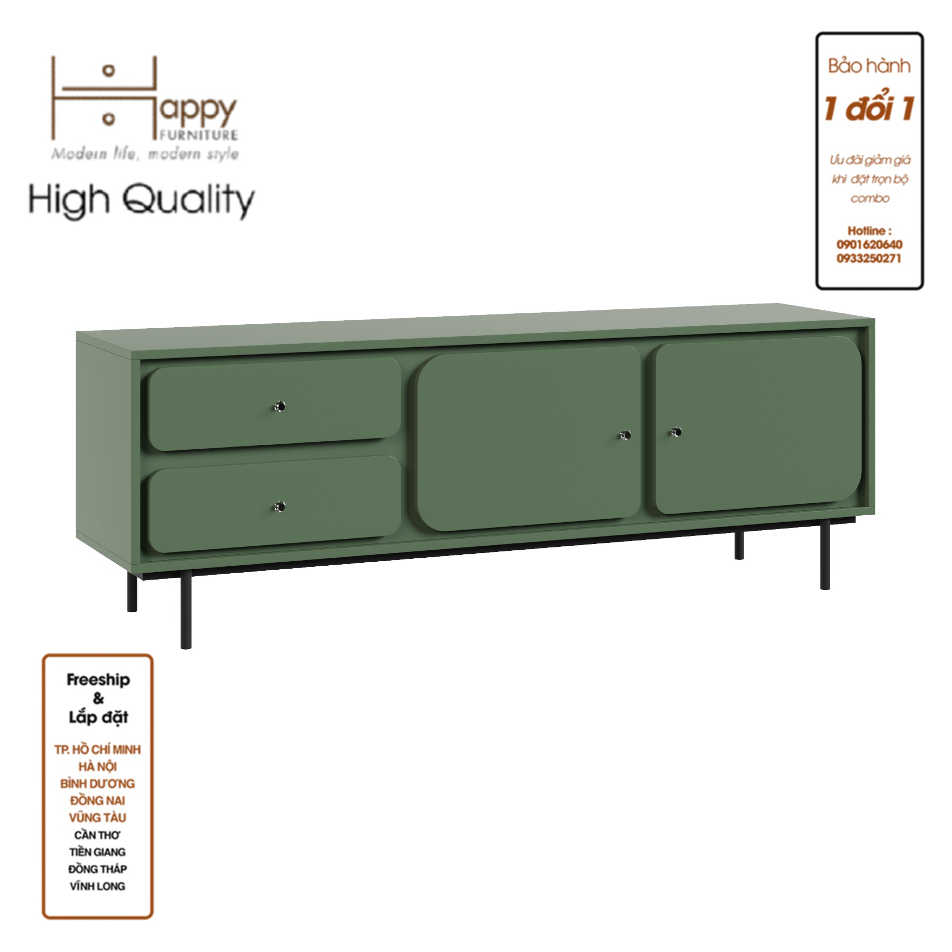 SWEETY , Tủ TV 2 cánh mở - 2 ngăn kéo - chân sắt , 160cm x 40cm x 56cm , KTV_016