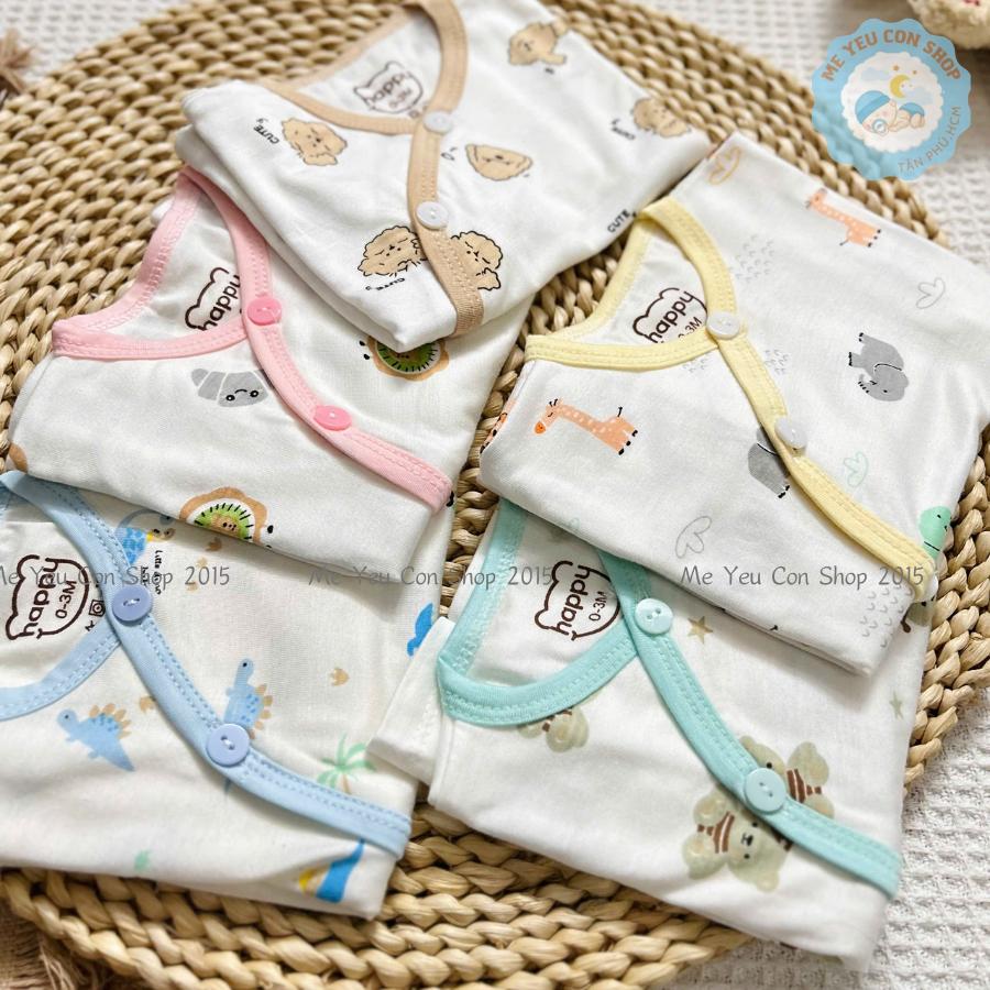 [3-8kg] Áo Sơ Sinh DÀI TAY Họa Tiết Viền Màu Chất Thun Lạnh Mềm, Mát, Mỏng, Co Giãn Cho Bé - Viền Hồng