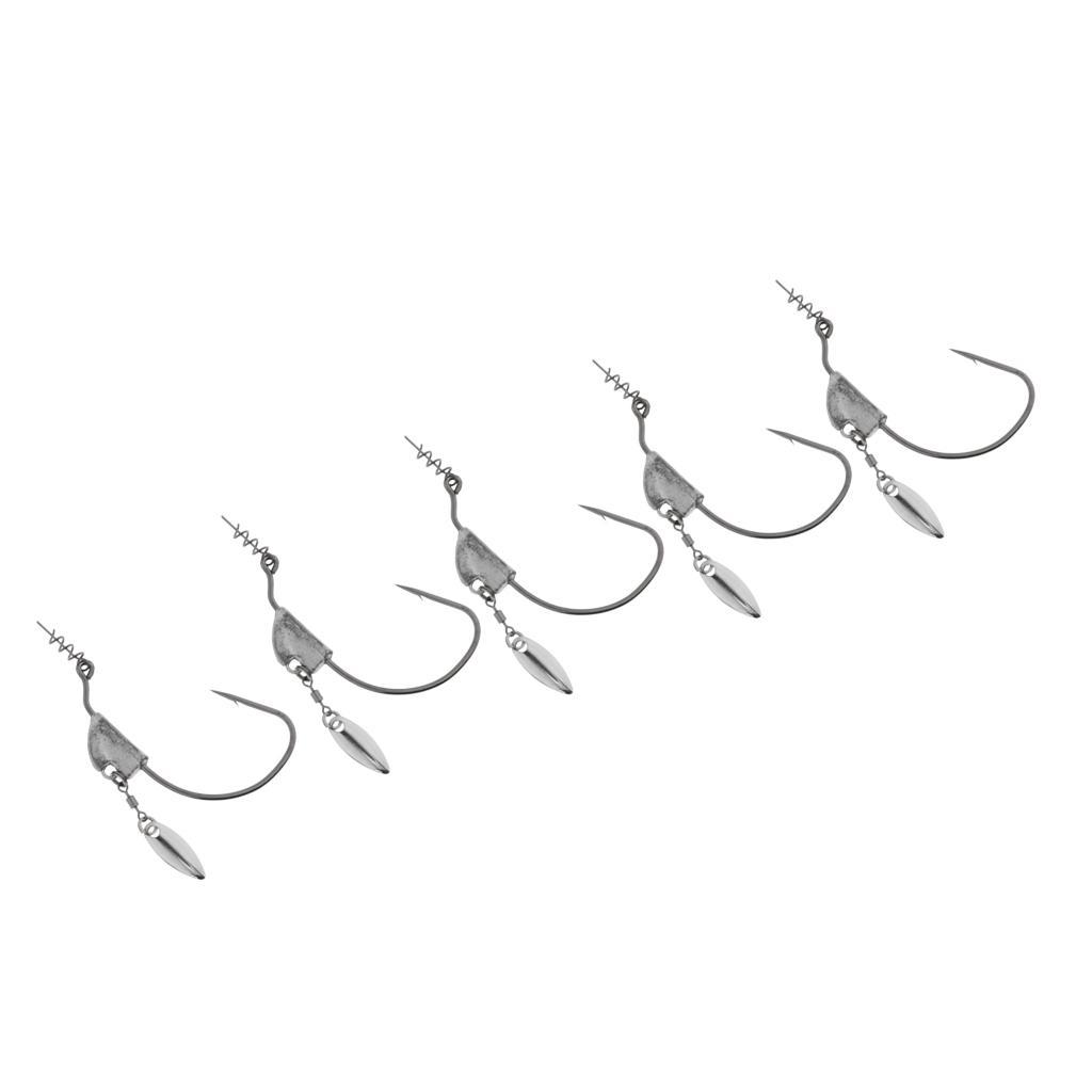 5pcs Weighted Fishing Hooks Worm Crank Hook With Spoon 5g