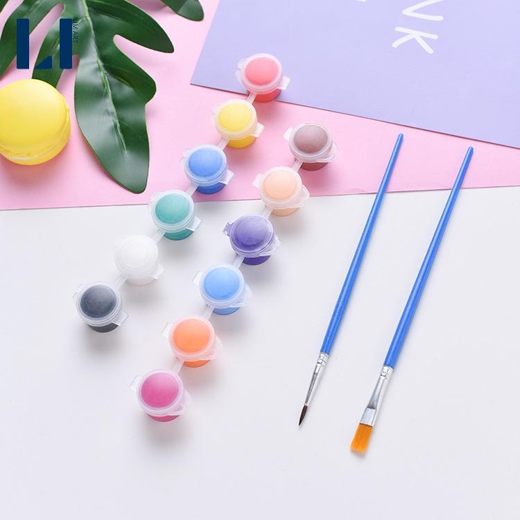 Bộ 8/12 màu acrylic 2ml /3m tặng kèm cọ vẽ. Màu vẽ acrylic chuyên dụng vẽ tranh, quần áo, giày, vẽ đất sét,…