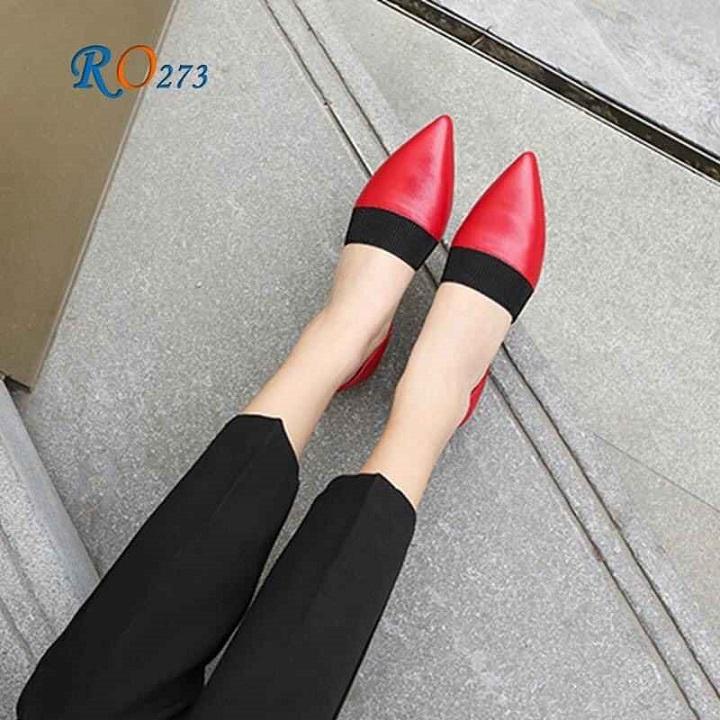 Giày sandal nữ cao gót 2 phân hai màu đỏ kem hàng hiệu rosata ro273