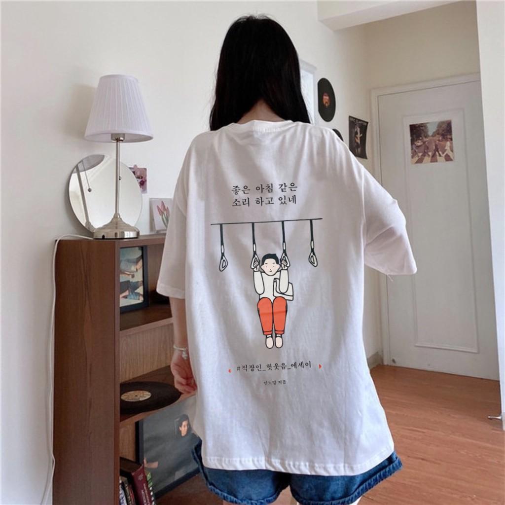 Áo thun tay lỡ Chữ Hàn phông Unisex nam nữ tee oversize form rộng pull Ulzzang Streetwear Hàn Quốc vải mềm