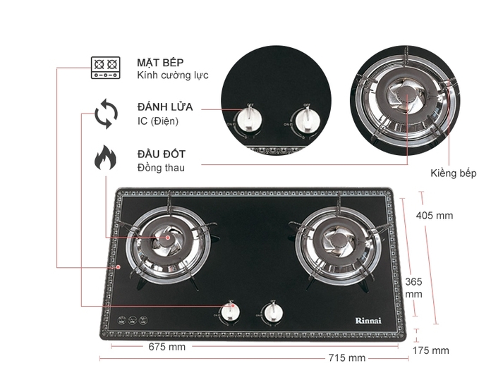Bếp Gas Âm RINNAI RVB2BGN - Hàng Chính Hãng
