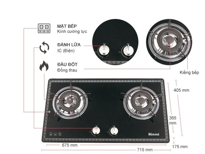 Bếp Gas Âm RINNAI RVB2BG(F)N - Hàng Chính Hãng