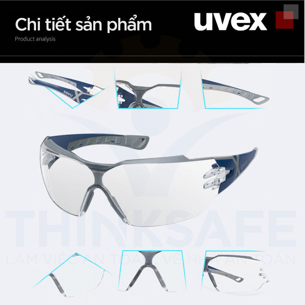 Kính bảo hộ UVEX PHEOS CX2 kính chống bụi chống hơi nước chống trầy xước vượt trội Chống tia UV mắt kính đi xe máy lao động tròng trắng gọng xanh, mã 9198257