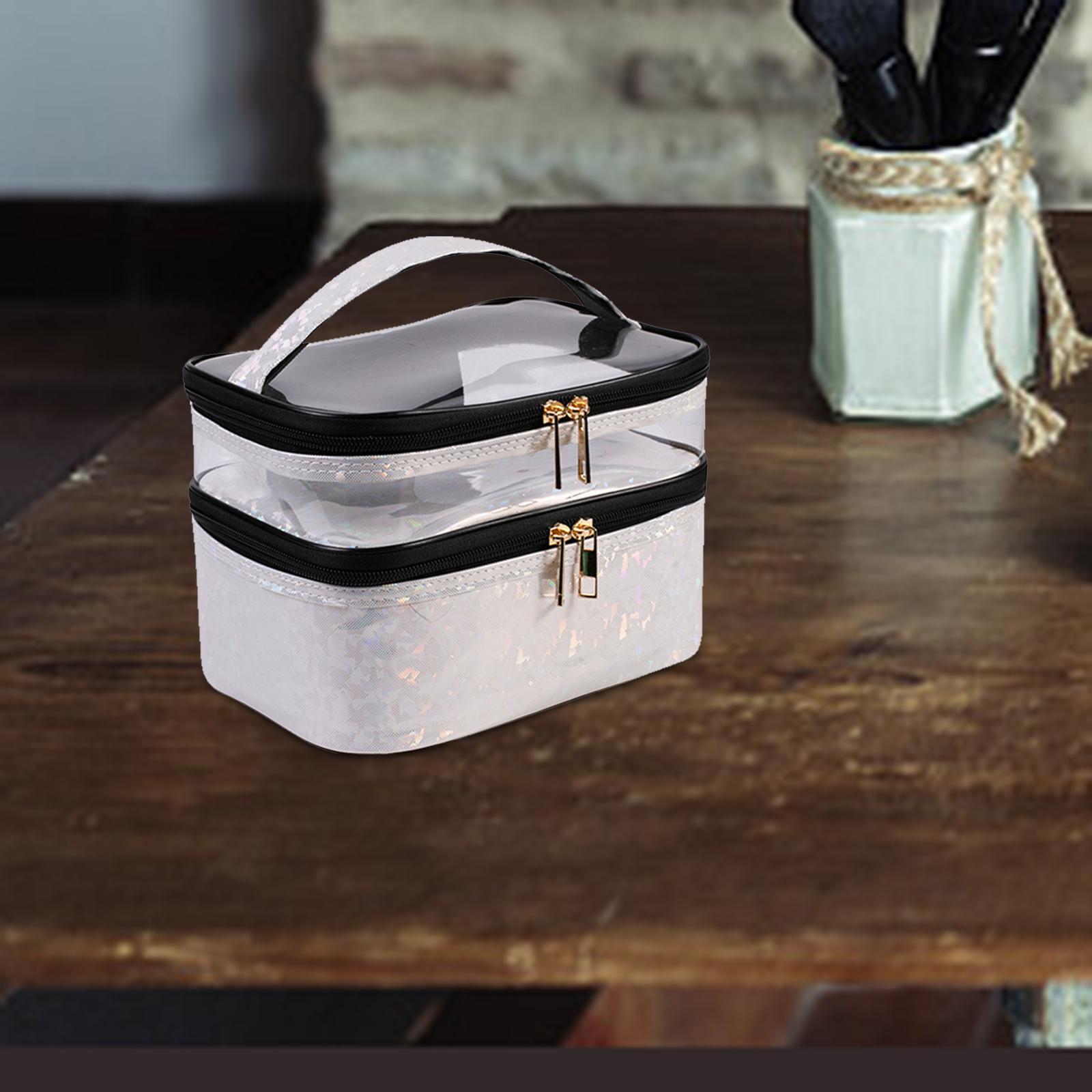 Double Layer Cosmetic Bag Makeup Bag Toiletry Bag Transparent Makeup Brush Bags Quality Zipper