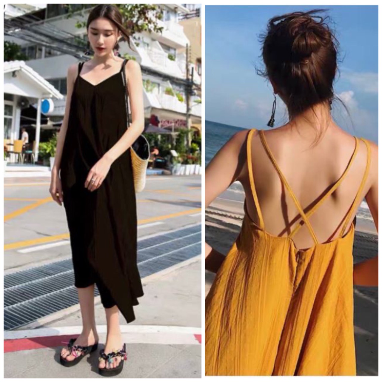Đầm maxi hở lưng dây đan chéo quyến rũ