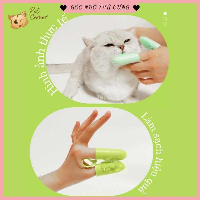 Bàn chải đánh răng cho chó mèo - Bàn chải xỏ ngón bằng silicone mềm tiện dụng
