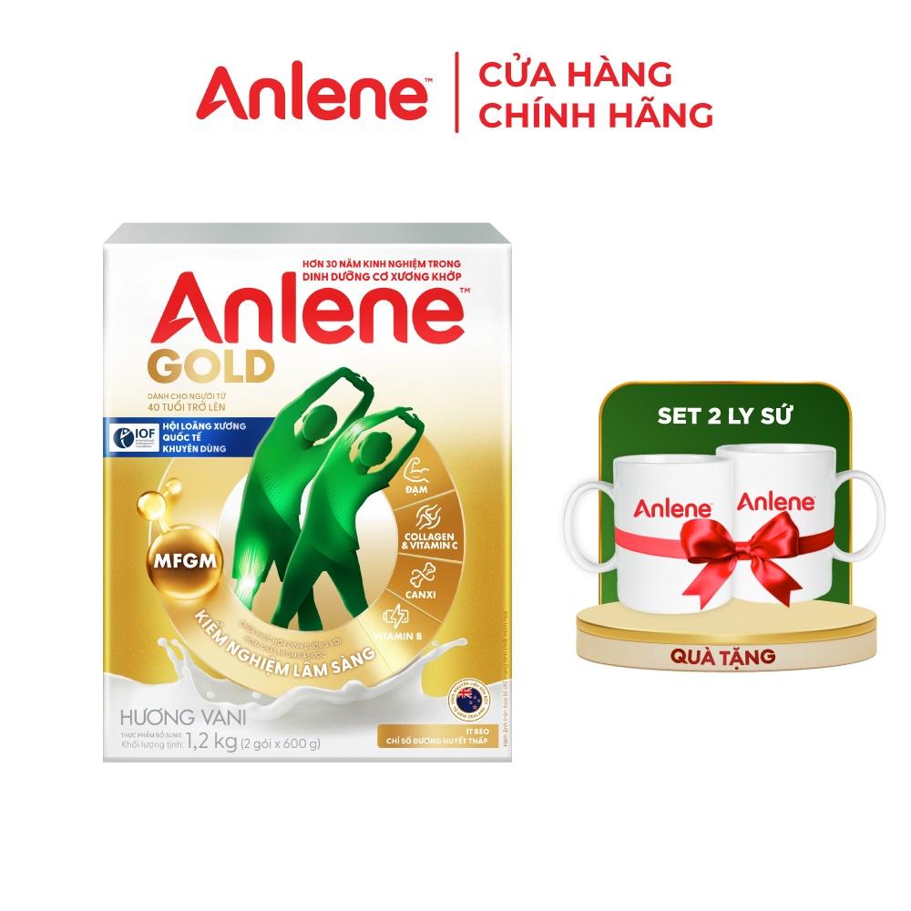 Bao bì mới - Sữa Bột Anlene Gold Hương Vanilla (Hộp giấy 1200g) - Tặng set 2 ly sứ
