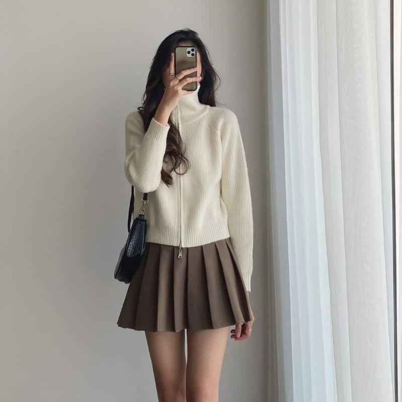 Chân váy dạ xếp ly cao cấp hàng Quảng Châu dày đẹp,Chân váy xếp ly - Hinhin