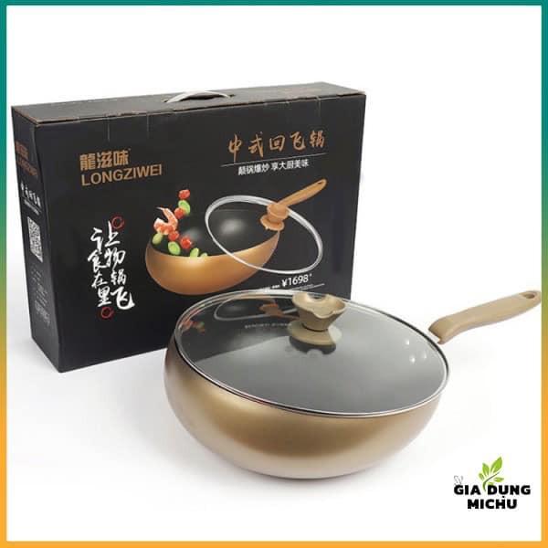 CHẢO BẦU CHỐNG DÍNH, CHẢO SÂU LÒNG VUNG KÍNH ĐÁY TỪ HÀN QUỐC SIÊU ĐẸP - sz 32cm
