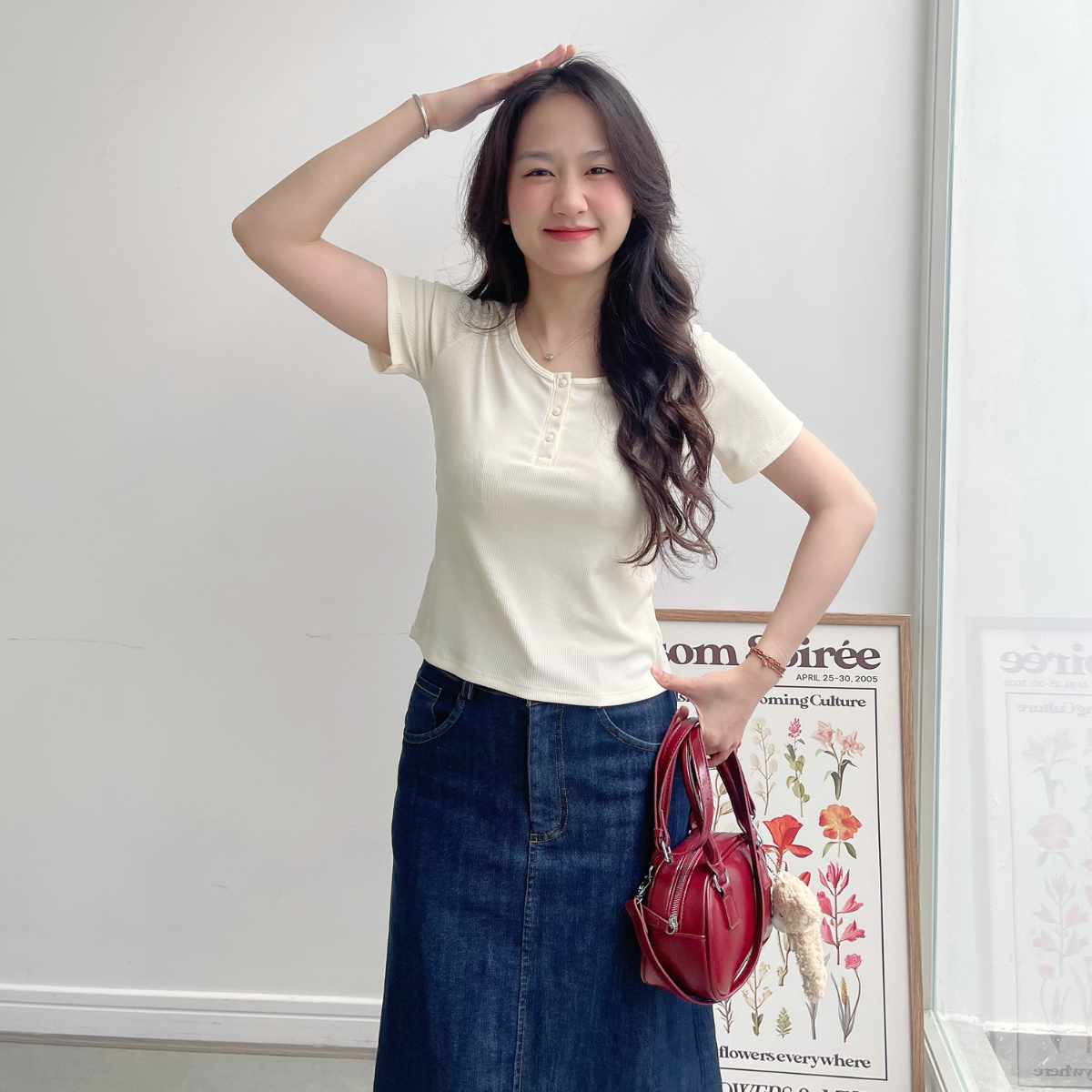 Áo thun nữ cúc đóng ngực tay ngắn ôm gọn form thường chất thun gân Button Miều Est.2013