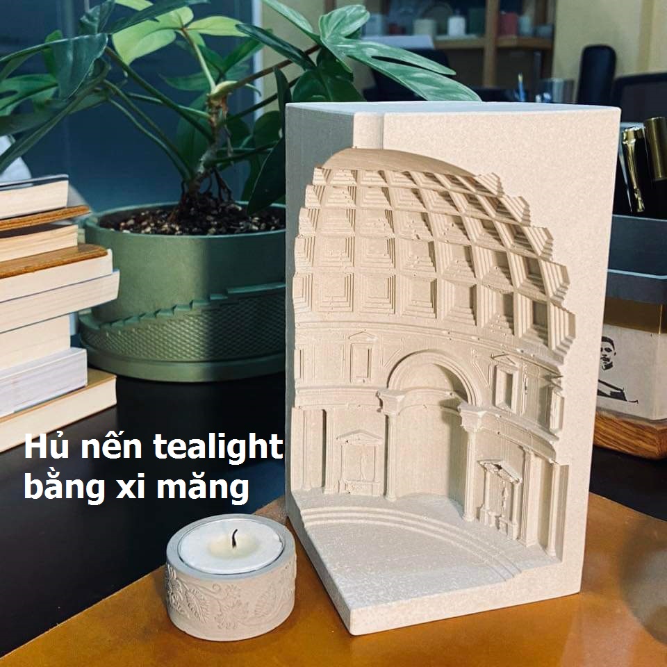 Combo 4 hủ nến bằng xi măng Seeart đựng viên nến thơm tealight candles - hàng handmade DIY, cốc để nến cúng phật , bàn thờ trang trí nhiều màu