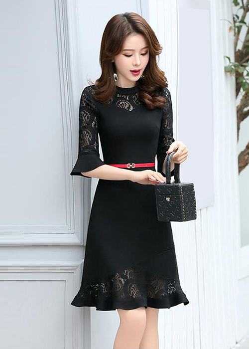 Đầm Công Sở Phối Ren Thời Trang