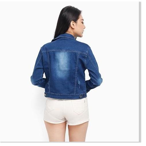 Áo Khoác Jean Thời Trang Cổ Bẻ Thêu Trước Xanh J008