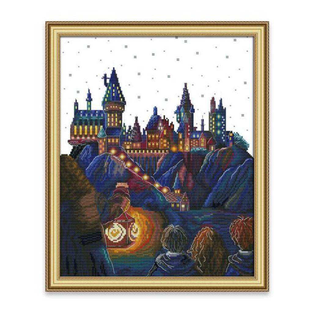 Stamped Cross Stitch Kit Pre - Printed Castle Pattern Cloth 34x42cm 14CT