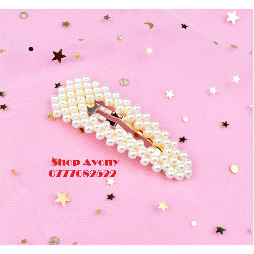 Bộ 4 kẹp tóc mái đính hạt ngọc trắng HOT