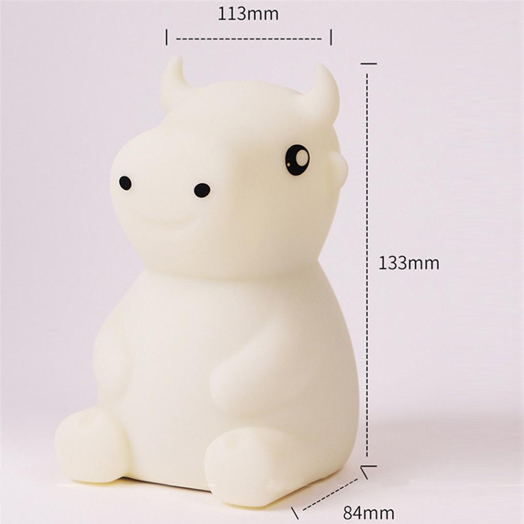 Silicone Cow LED Touch Sensor Night Light Cute Child Bedroom Lamp 7 Colors