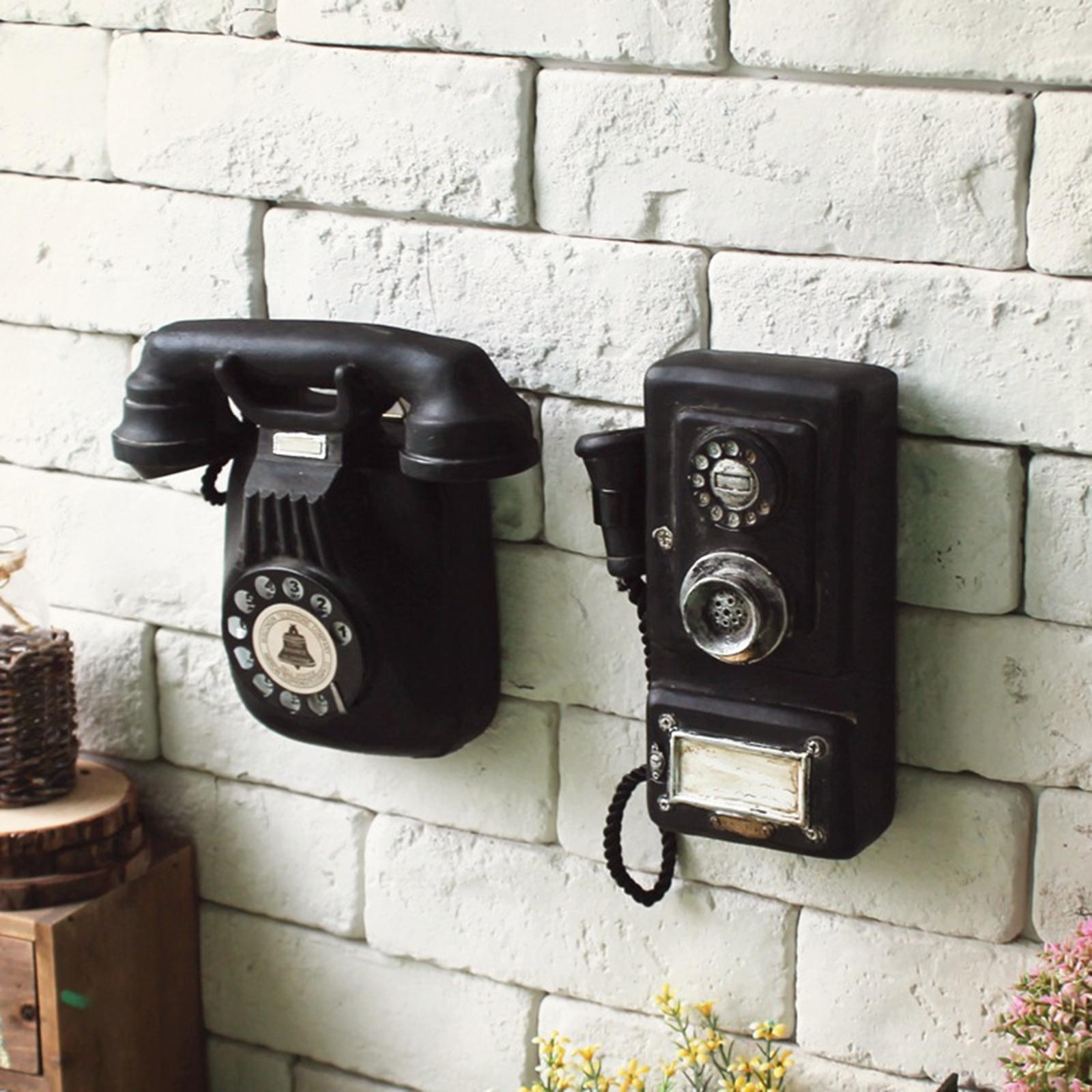 Retro Telephone Wall Art Sculpture Artwork Corded Phones Antique Rotary Dial Telephone for Window Display Hotel Shop Gifts Decors