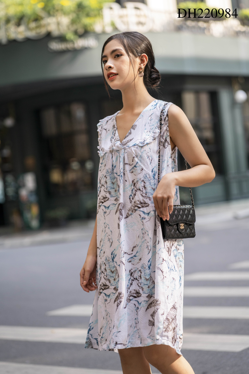 Đầm thời trang nữ cổ V bèo lá chuối