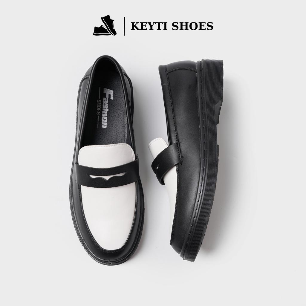 Giày Penny Loafer Black White da nguyên tấm, Giày Sơn Tùng Đế Phíp Cao Cấp