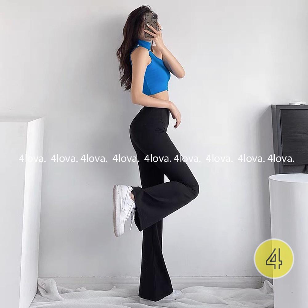 Quần ống loe 4Lova nữ lưng cạp cao co giãn form đẹp legging bigsize chất cotton dày dặn dáng dài Q13