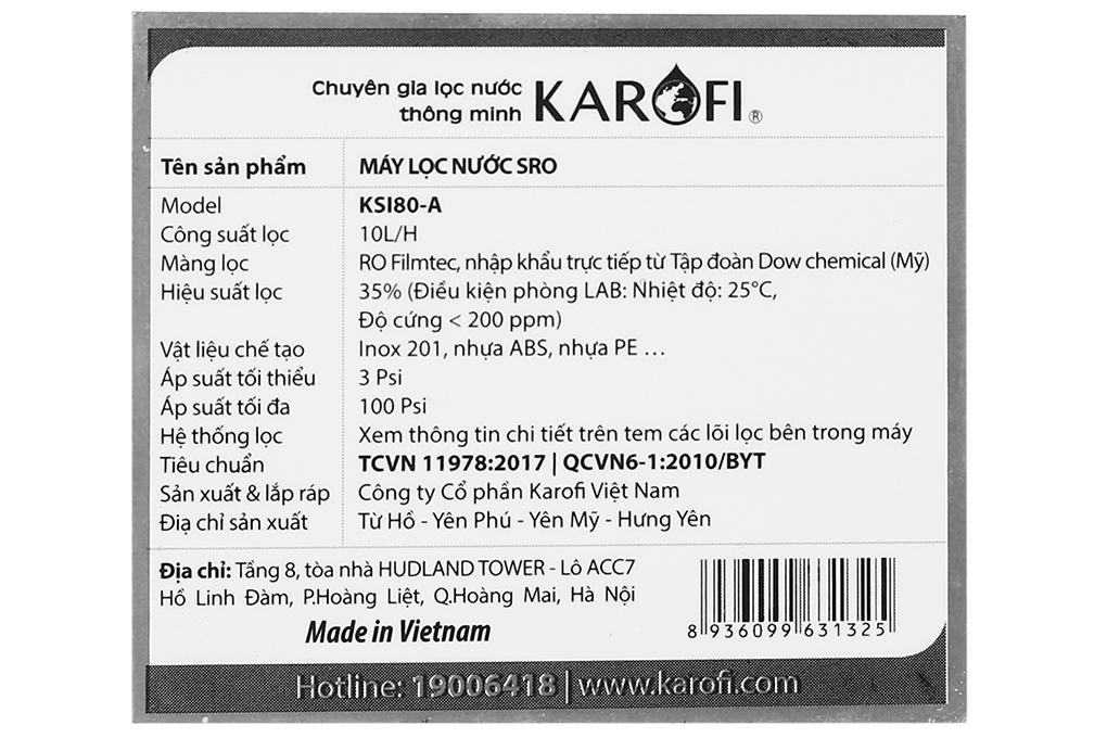 Máy lọc nước RO Karofi KSI80-A 8 lõi - Hàng chính hãng - Giao hàng toàn quốc