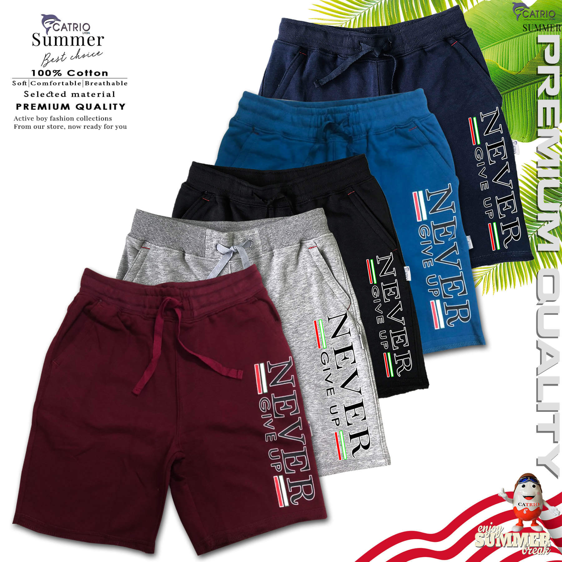 Quần Short Bé Trai Catrio In Never Màu Xám Là Quần Ngố, Quần Lửng Trẻ Em Từ 9 Tuổi 32Kg Đến 18 Tuổi 70Kg, Vải Dệt Kiểu Da Cá 100 Cotton An Toàn Đạt Chuẩn Xuất Khẩu Khi Kết Hợp Với Áo Phông Ngắn Tay Thành Bộ Đồ Bé Trai Mặc Đi Học, Đi Chơi Du Lịch Đẹp - Size 1035Kg39Kg - Ghi Xám