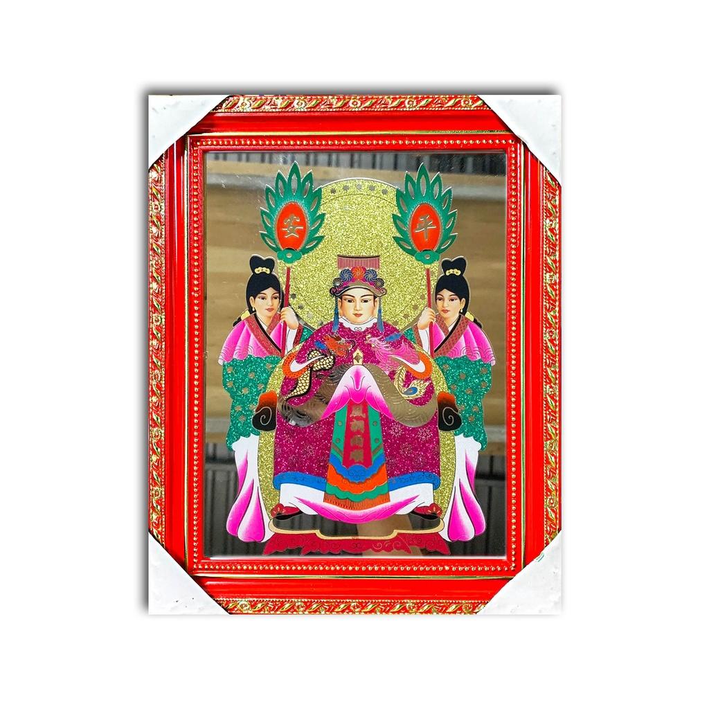 Tranh Kiếng Cửu Thiên Huyền Nữ nương nương chạm nét - khung gỗ