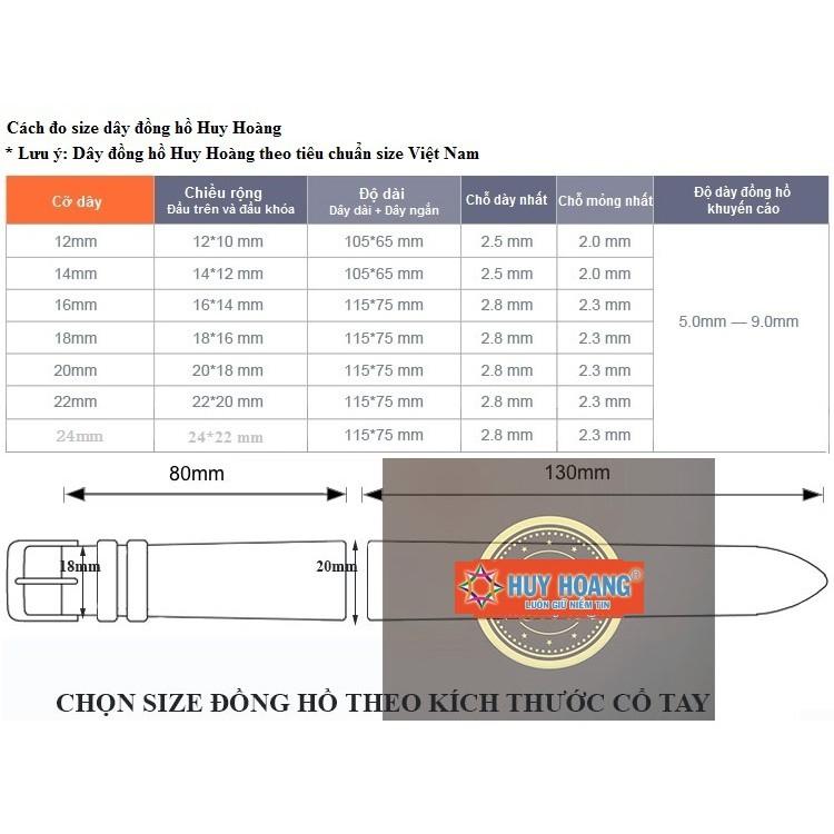 HC8109-10-11 - Dây đồng hồ Huy Hoàng da bò size 12, 14 màu rêu, xám, xanh da