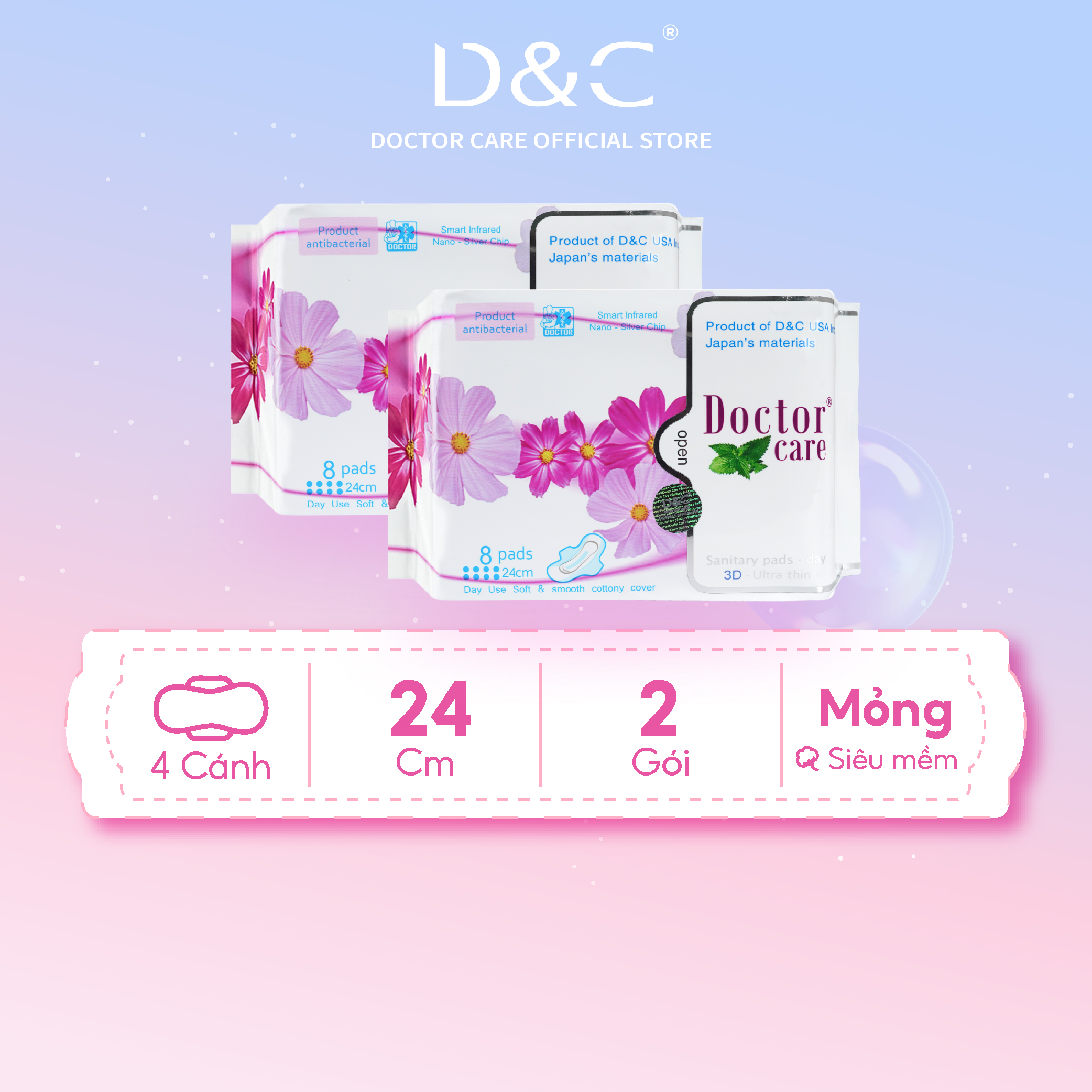 Combo 2 Băng vệ sinh Doctor Care BVS thảo dược ban ngày 24cm siêu khô thoáng cả ngày dài