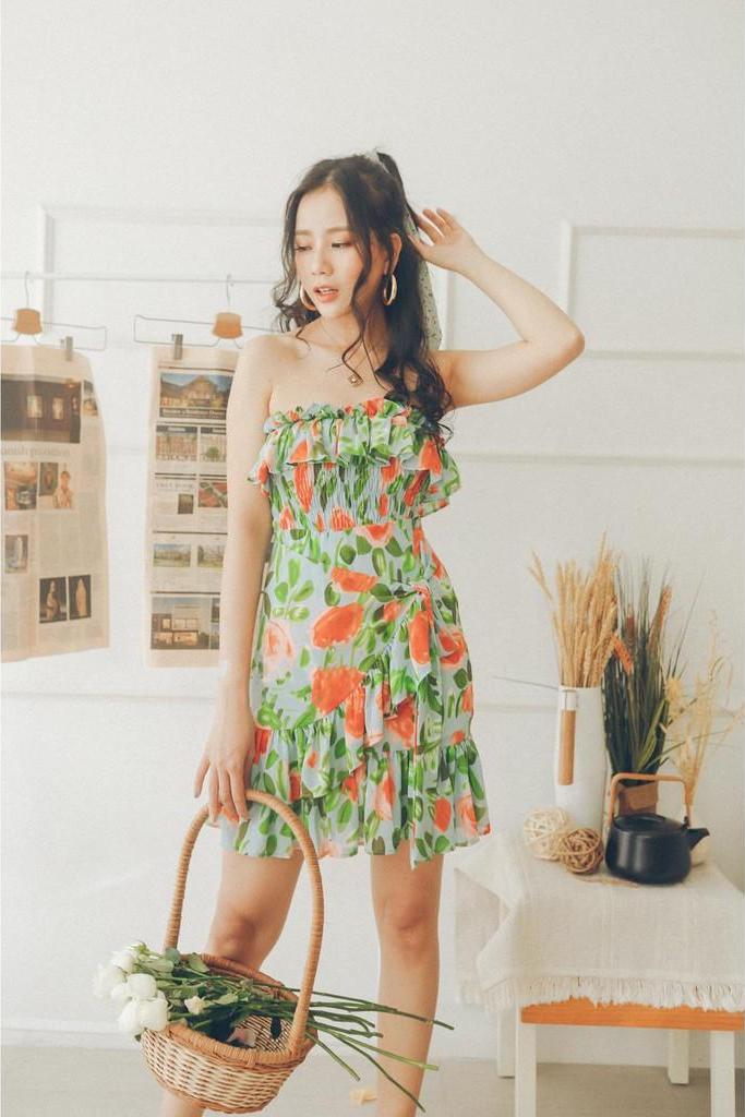 Đầm ống thiết kế xanh hoa cam Areca Dress Gem Clothing SP000790