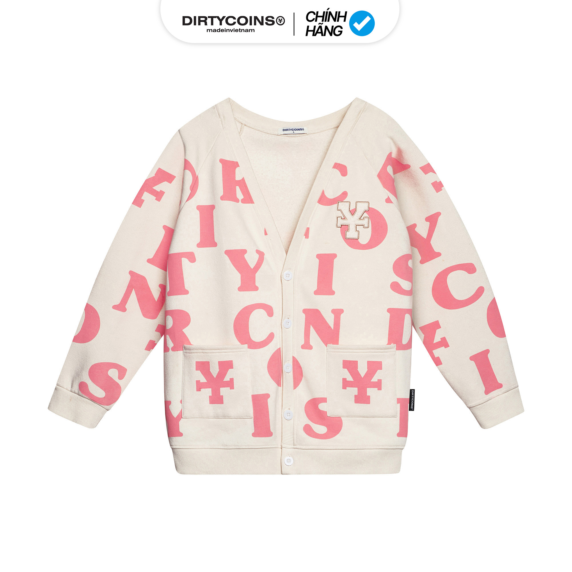 Áo Khoác DirtyCoins Print Cardigan - Ivory/Pink