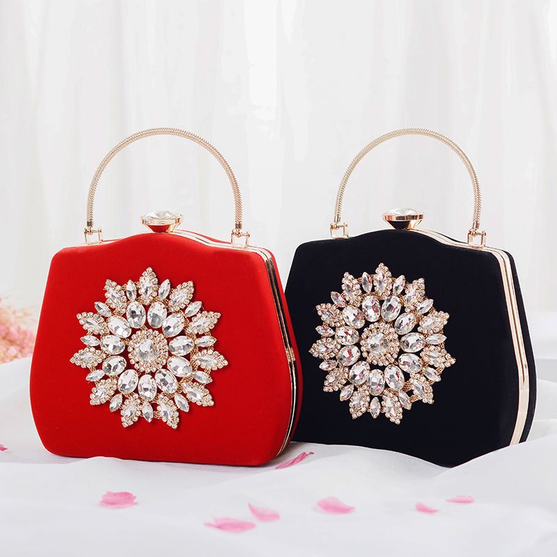 Clutch nhung đá- túi xách cầm tay nhung đá tròn form hình thang cao cấp